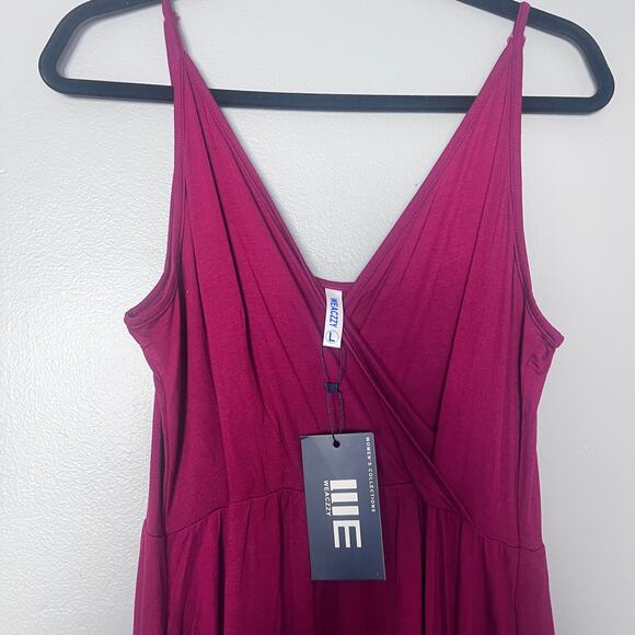 WEACZZY Women Sleeveless Midi Dress Sz L Burgundy Adjustable Straps Rayon Blend - Picture 3 of 6